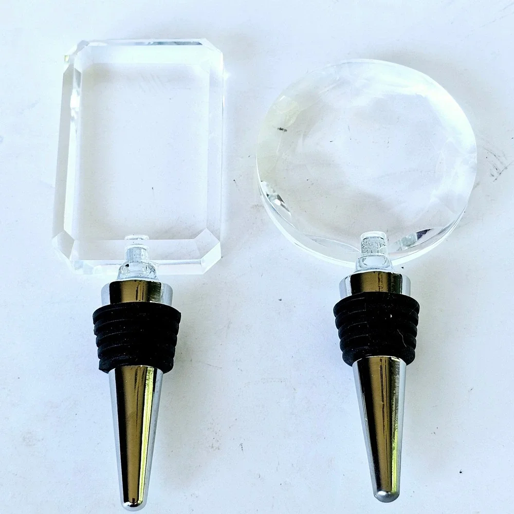Pottery Barn Set of 2 Clear Crystal Glass Wine Stoppers Bottle Cork - M851.1‎